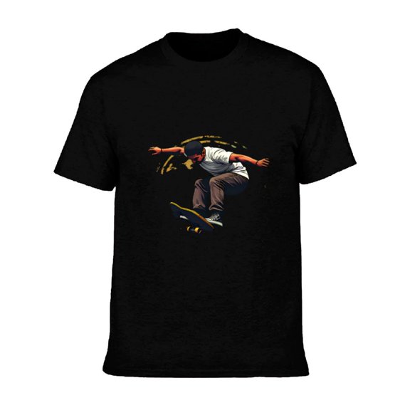 Men's Cotton Short Sleeve T-Shirt - Stylish Graphic Tee with Dynamic Skateboarder Design Perfect for Action Lovers