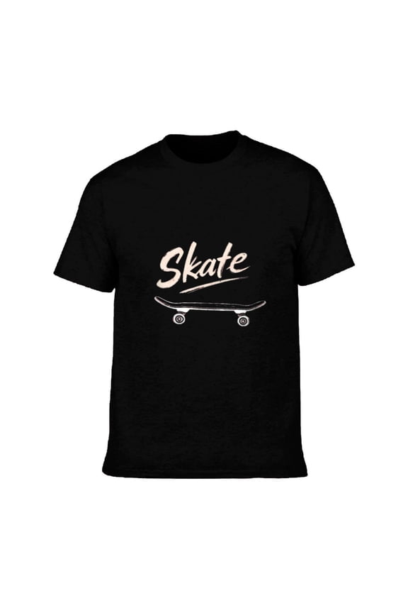 Men's Cotton Short Sleeve T-Shirt - Stylish ' Skate ' Graphic Tee with White Skateboard Illustration - Perfect for Skateboarding Enthusiasts