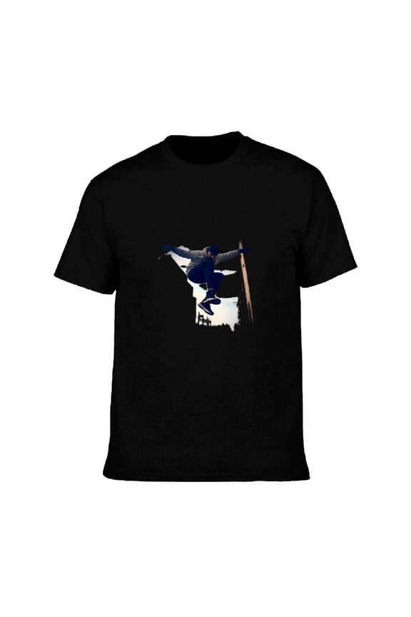 Men's Cotton Short Sleeve T-Shirt - Urban Skateboarding Graphic Tee Action Design Perfect for Street Style Enthusiasts
