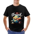 thumbnail image 1 of Men's Cotton Short Sleeve T-Shirt - Vibrant Airplane & Globe Travel Design Playful ' Travel ' Text Theme Perfect for Travel Enthusiasts, 1 of 7