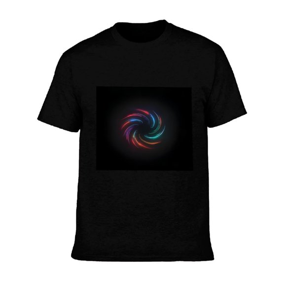 Men's Cotton Short Sleeve T-Shirt - Vibrant Colorful Spiral Design on Black Background Modern Artistic Tee Top