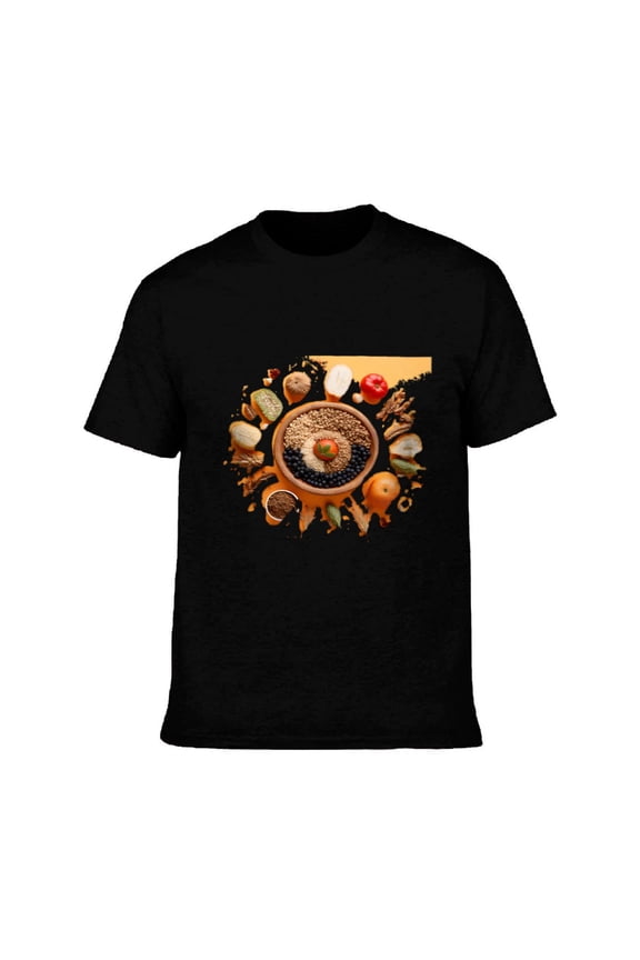 Men's Cotton Short Sleeve T-Shirt - Vibrant Graphic Tee with Colorful Oatmeal Design Eating Theme Warm Gradient Background