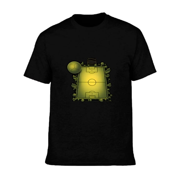 Men's Cotton Short Sleeve T-Shirt - Vibrant Soccer Field Graphic Tee with Yellow Outlines Soccer Ball and Grass Elements