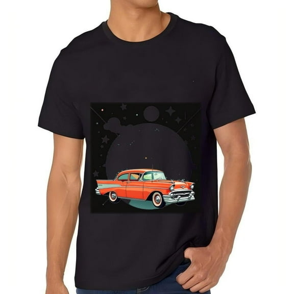 Men's Cotton Short Sleeve T-Shirt - Vintage Car Design with Details Retro Style Tee Top for Classic Car Enthusiasts