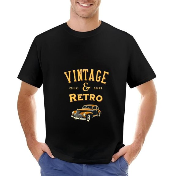 Men's Cotton Short Sleeve T-Shirt - Vintage & Retro Design with Classic Car Illustration Bold Text Perfect for Casual Wear