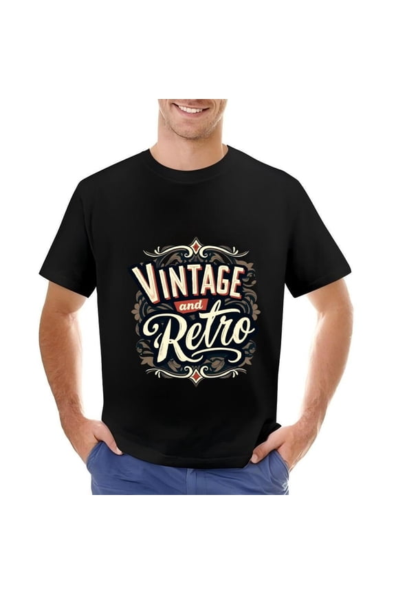 Men's Cotton Short Sleeve T-Shirt - Vintage and Retro Design with Bold