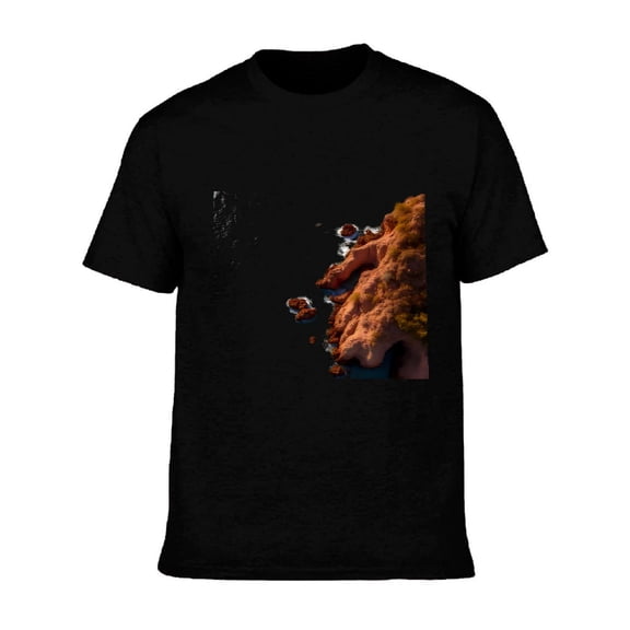 Men's Cotton Short Sleeve T-Shirt - Vivid Underwater Coral Reef Design with Bubbles Black Tee Top for Marine Life Lovers