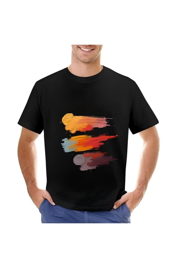 Men's Cotton Short Sleeve T-Shirt with Abstract Design in Vibrant Colors Modern