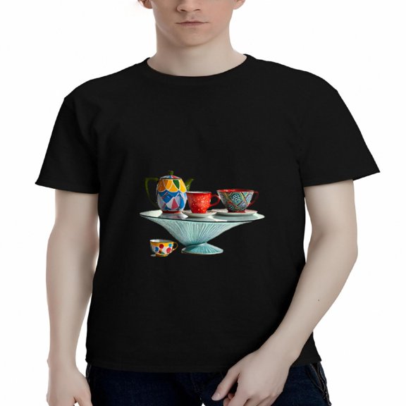 Men's Cotton Short Sleeve T-Shirt with Artistic Colorful Design - Vibrant Geometric Patterns in Red Blue Yellow & Green