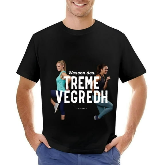 Men's Cotton Short Sleeve T-Shirt with Athletic Women Graphic Design - " Wescon TREME VEGREDH " Print - Casual Sporty Style - Perfect for Active Wear
