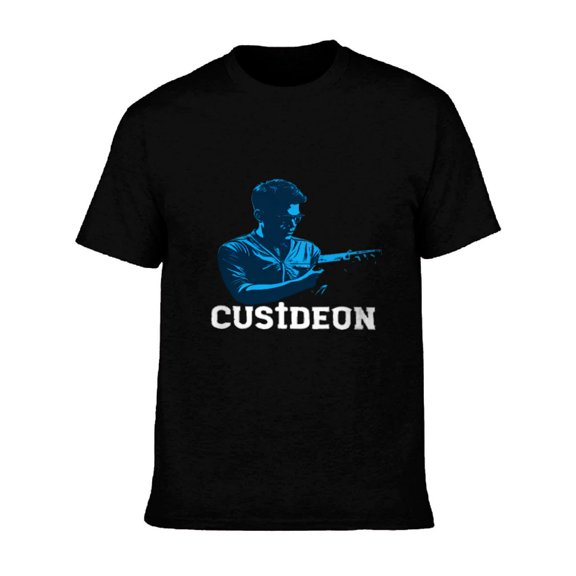 Men's Cotton Short Sleeve T-Shirt with Bold Blue Guitar Silhouette and ' CUSIDEON ' Text - Stylish Graphic Tee for Music Lovers