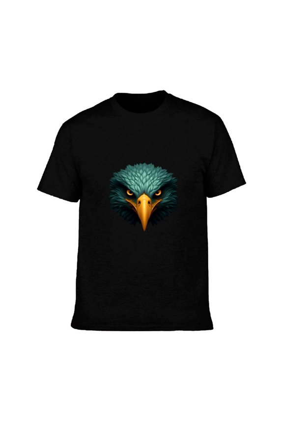Men's Cotton Short Sleeve T-Shirt with Bold Eagle Head Design - Vibrant Colors Eyes and Majestic Style - Perfect for Casual Wear