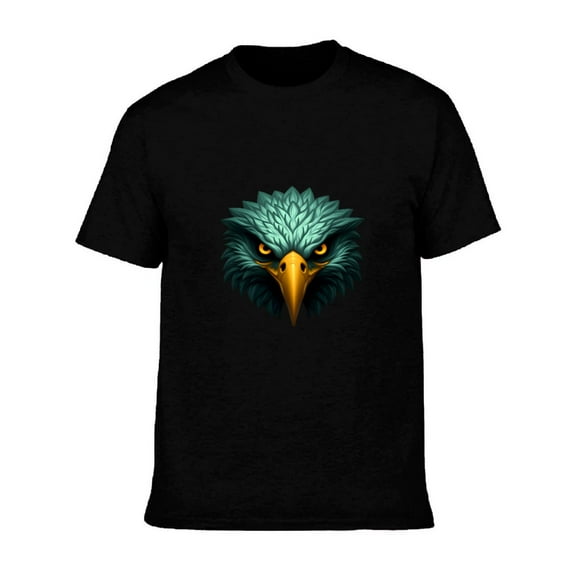 Men's Cotton Short Sleeve T-Shirt with Bold Eagle Head Design - Vibrant Colors Intense Gaze Perfect for Casual or Sporty Wear