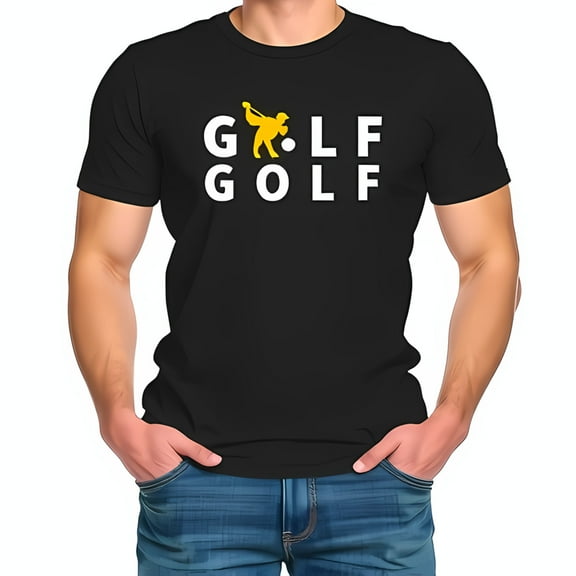 Men's Cotton Short Sleeve T-Shirt with Bold 'GOLF' Graphic Design & Gold Golfer - Casual Wear