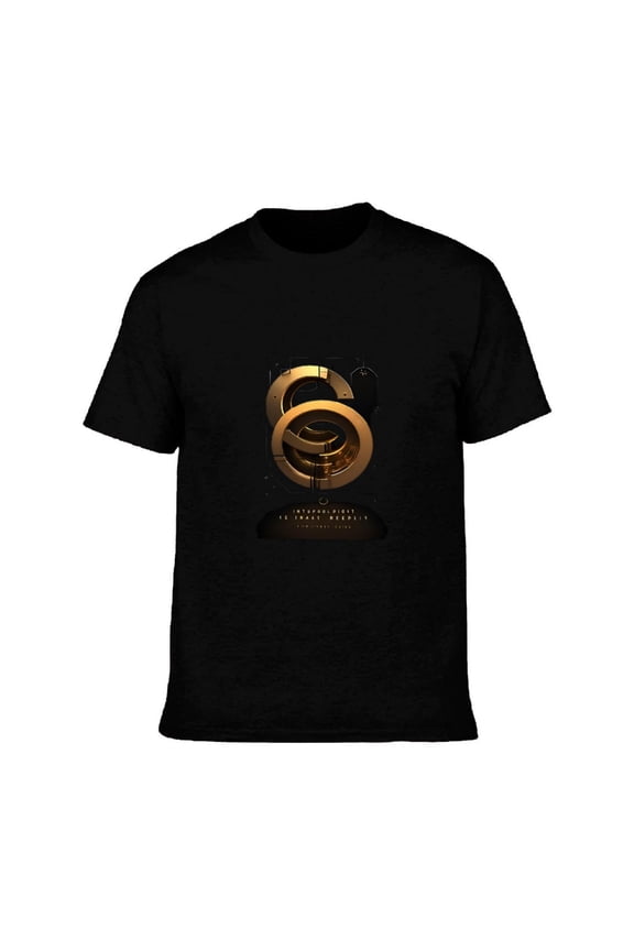 Men's Cotton Short Sleeve T-Shirt with Bold Gold & Black Abstract Design Featuring Intertwined ' 6 ' and Geometric Shapes - Walk Tee