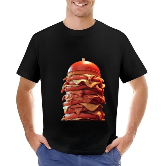 Men's Cotton Short Sleeve T-Shirt with Bold Hamburger Graphic Design - Fun Foodie Tee for Casual Wear