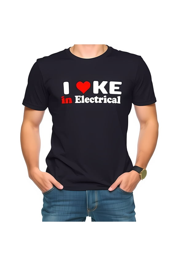Men's Cotton Short Sleeve T-Shirt with Bold " I Love KE in Electrical " Graphic Design - Casual Navy Blue Tee for Engineers