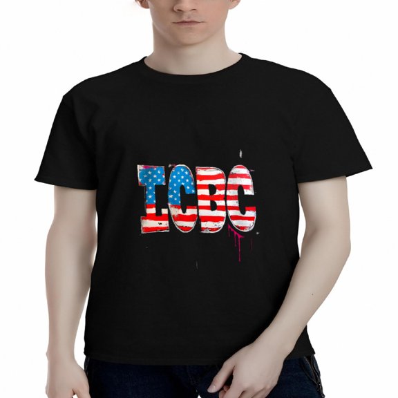 Men's Cotton Short Sleeve T-Shirt with Bold ' IOB ' Design American Flag ' O ' Graffiti Drip Effect Stylish Black Tee Top