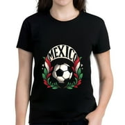 YIDUO Men's Cotton Short Sleeve T-Shirt with Bold 'MEXICO' Graphic Design Above Soccer Ball & Decorative Red and Green Leaves