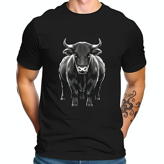 Men's Cotton Short Sleeve T-Shirt with Bold Monochrome Graphic - Rugged and Timeless Design