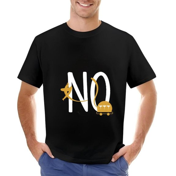 Men's Cotton Short Sleeve T-Shirt with Bold ' NO ' Design & Gold Vehicle Graphic