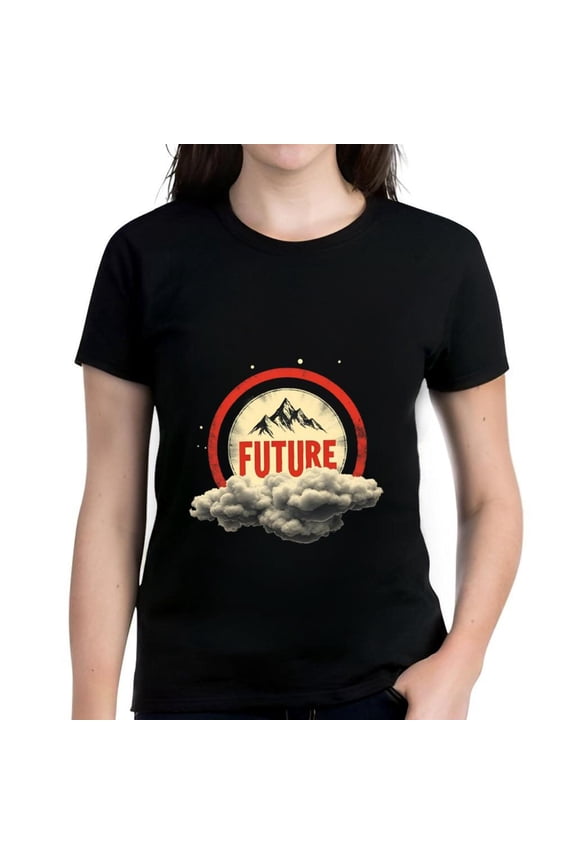Men's Cotton Short Sleeve T-Shirt with Bold Red 'FUTURE' Mountain and Stylized Clouds Design
