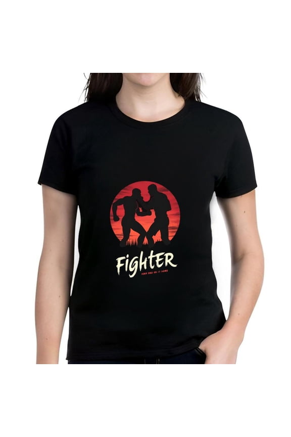 Men's Cotton Short Sleeve T-Shirt with Boxing Graphic Red Circle Background 'Fighter' & 'FIGHT LIKE A MAN' Print