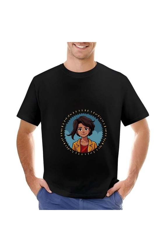 Men's Cotton Short Sleeve T-Shirt with Cartoon Design: Smiling Character