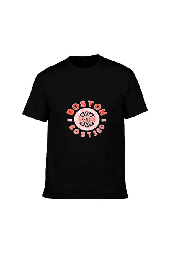 Men's Cotton Short Sleeve T-Shirt with Circular ' BOSTON ' Design & Basketball Graphic Stylish Tee Top for Sports Fans
