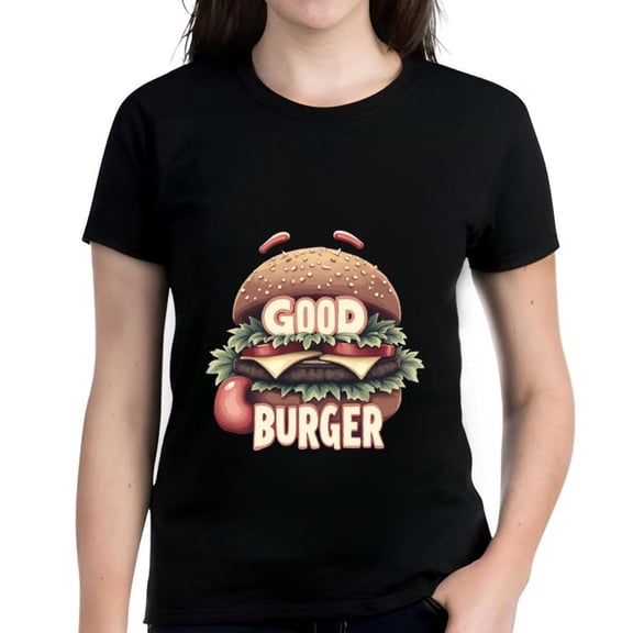 Men's Cotton Short Sleeve T-Shirt with Colorful Hamburger Graphic and 'GOOD BURGER' Text - Fun Foodie Tee