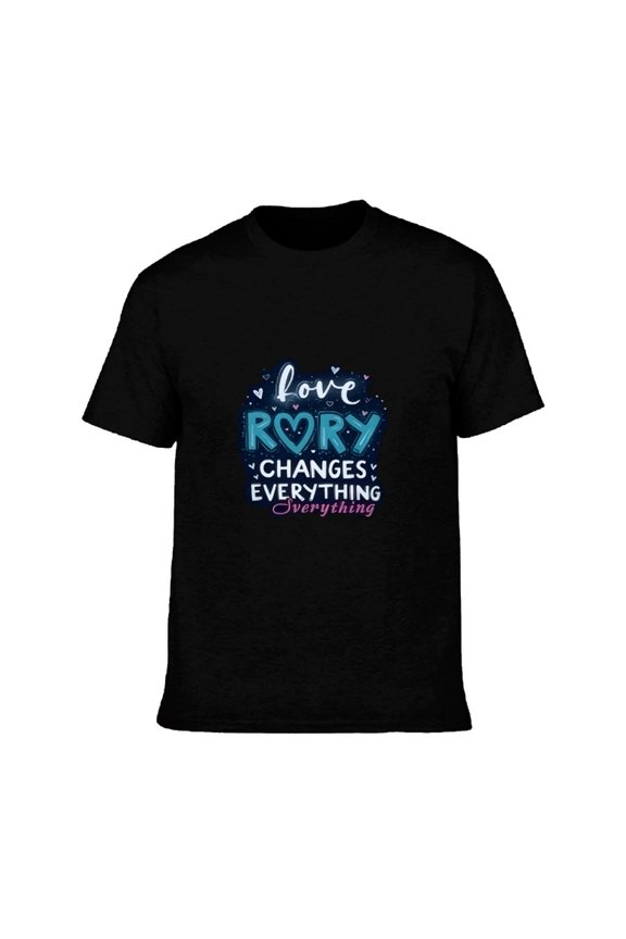 Men's Cotton Short Sleeve T-Shirt with Colorful ' LOVE CHANGES EVERYTHING ' Design Heart Symbol Blue Gradient Background