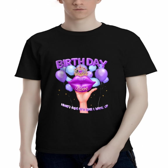 Men's Cotton Short Sleeve T-Shirt with Colorful Unicorn Graphic Balloons & Birthday Crown Design Heartfelt Love Quote