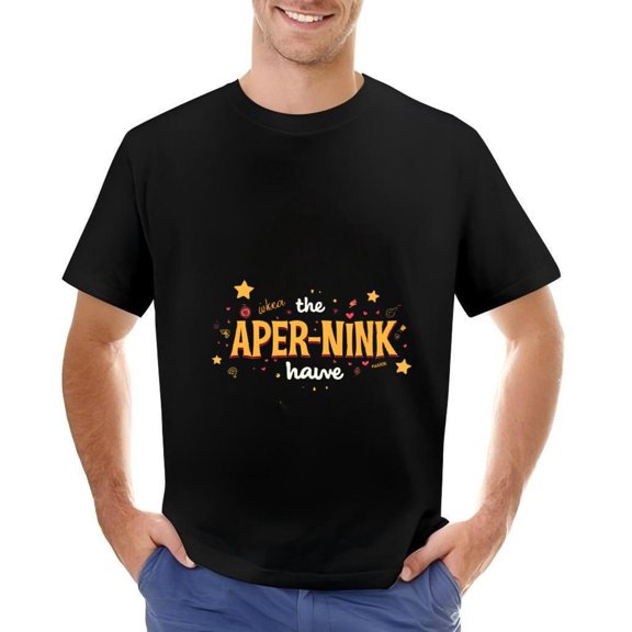 Men's Cotton Short Sleeve T-Shirt with Colorful ' the ape - nink have ' Design Bold Orange Text Stars & Hearts Casual Graphic Tee