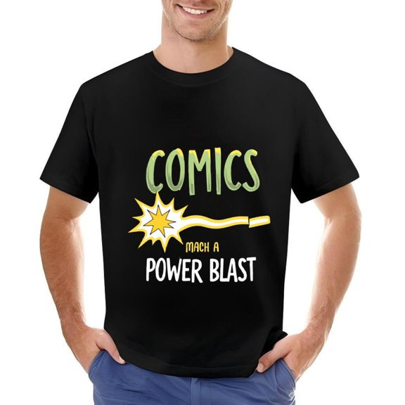 Men's Cotton Short Sleeve T-Shirt with Comic Style ' COMICS ' Graphic Explosion Design & Wavy Line Unique Fashion Tee