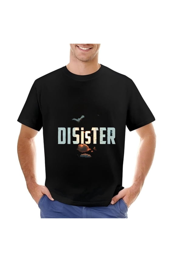 Men's Cotton Short Sleeve T-Shirt with ' DISISTER ' Design Clouds & Flying Bird Graphic Casual Sky-Themed Tee