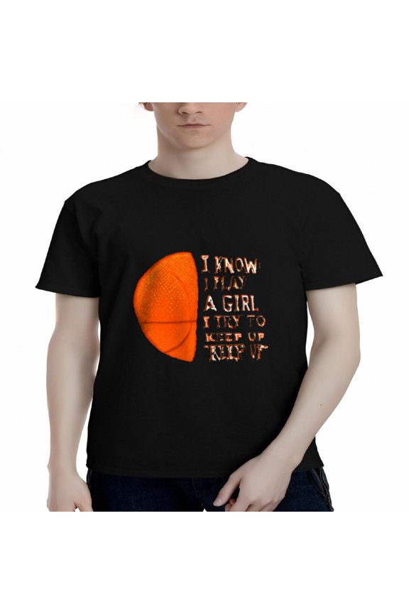 Men's Cotton Short Sleeve T-Shirt with Distressed Graphic: Orange Basketball & Motivational Text - Unique Casual Tee Top