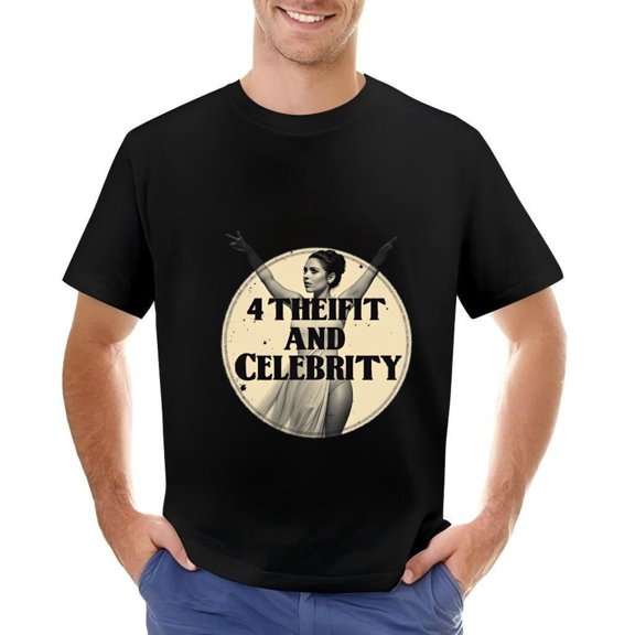 Men's Cotton Short Sleeve T-Shirt with Dramatic Woman Design & Vintage Circle - " 4 THE F*** AND CELEBRITY " - Bold Theatrical Style