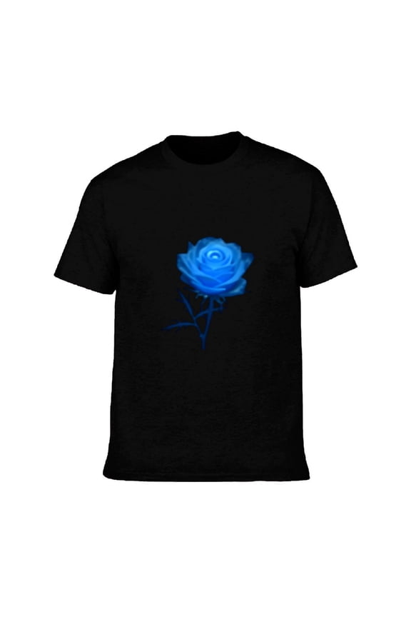 Men's Cotton Short Sleeve T-Shirt with Elegant Blue Rose Gradient Design - Modern Aesthetic Tee Top for Casual Wear
