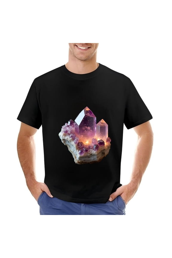 Men's Cotton Short Sleeve T-Shirt with Ethereal Purple Structure Design on White