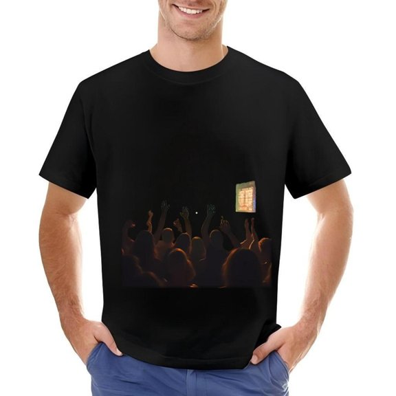 Men's Cotton Short Sleeve T-Shirt with Excited Crowd Design - Perfect for Concerts and Events