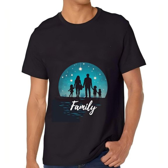 Men's Cotton Short Sleeve T-Shirt with Family Design Starry Night Sky & Water Reflection Casual Tee Top