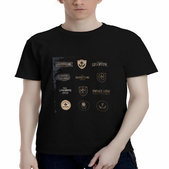 Men's Cotton Short Sleeve T-Shirt with Fantasy Emblems: Crowns & Text - Unique Medieval Inspired Tee