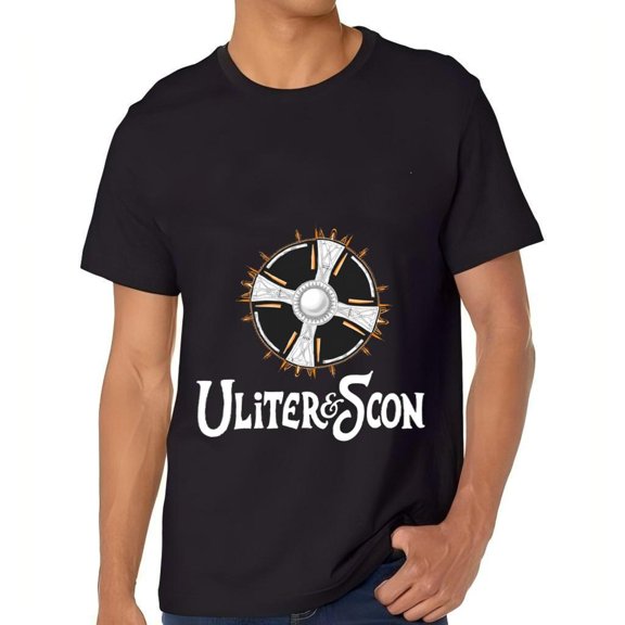 Men's Cotton Short Sleeve T-Shirt with Fantasy Graphic Design - Circular Emblem ' Ulter & Scon ' Text