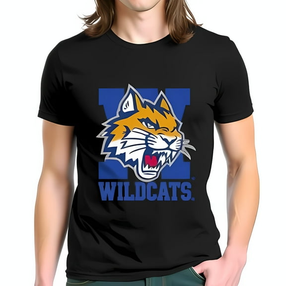 Men's Cotton Short Sleeve T-Shirt with Fierce Wildcat Graphic in Orange & Yellow Blue 'W' Team Pride