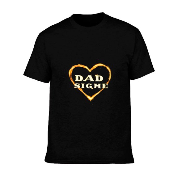 Men's Cotton Short Sleeve T-Shirt with Flame - Outlined Heart Design and ' DAD SIGH ' Text - Stylish Tee Top for Casual Wear