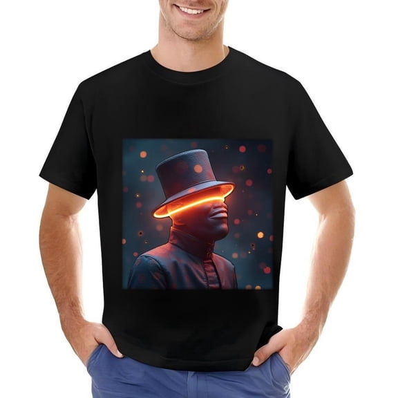 Men's Cotton Short Sleeve T-Shirt with Futuristic Textured Design and Glowing Orange Accents - Unique Pattern for a Stylish Look
