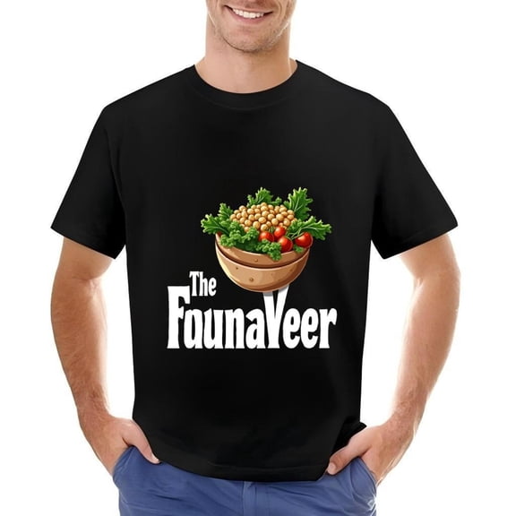 Men's Cotton Short Sleeve T-Shirt with Graphic of Vegetable - " The FaunaVeer " Design Featuring Peas Tomatoes and Leafy Greens