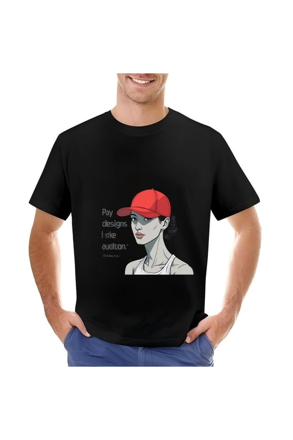 Men's Cotton Short Sleeve T-Shirt with Graphic of Woman in Red & White Quote by Kool Aid