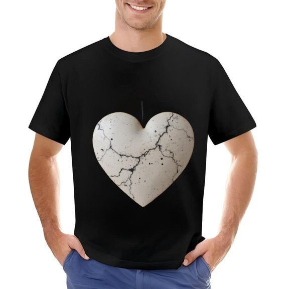 Men's Cotton Short Sleeve T-Shirt with Heart Design - Stylish Casual Tee for Everyday Wear