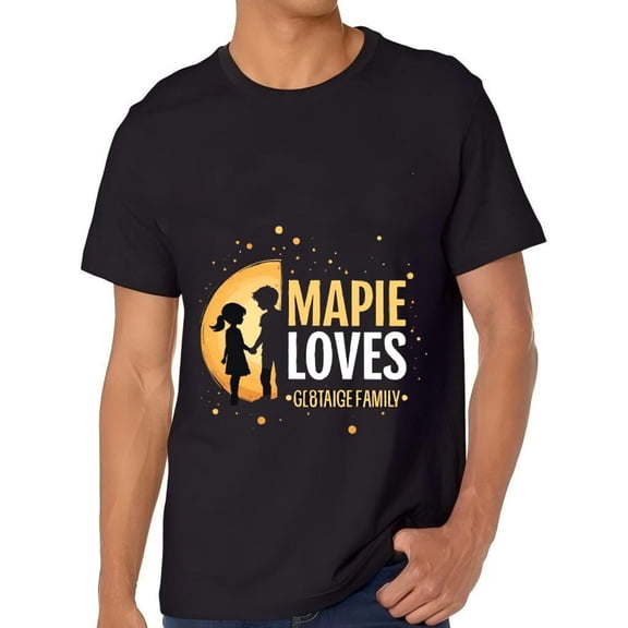 Men's Cotton Short Sleeve T-Shirt with Heartwarming Child - Adult Design - " MAPIE LOVES " Graphic Tee - Family Bonding Theme